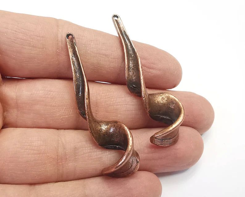2 Swirl Charms Antique Copper Plated Charms (53x15mm) G27235