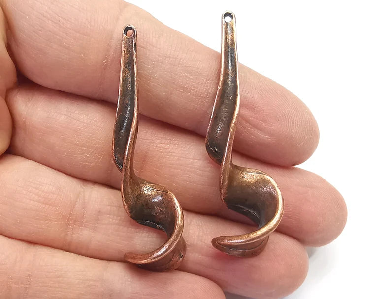 2 Swirl Charms Antique Copper Plated Charms (53x15mm) G27235