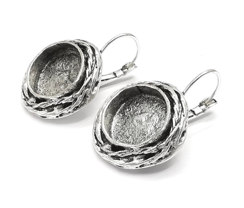 Ethnic Circle Earring Blank Base Settings Silver Resin Cabochon Inlay Blank Mountings Antique Silver Plated Brass (13mm blank) 1 Set G27103