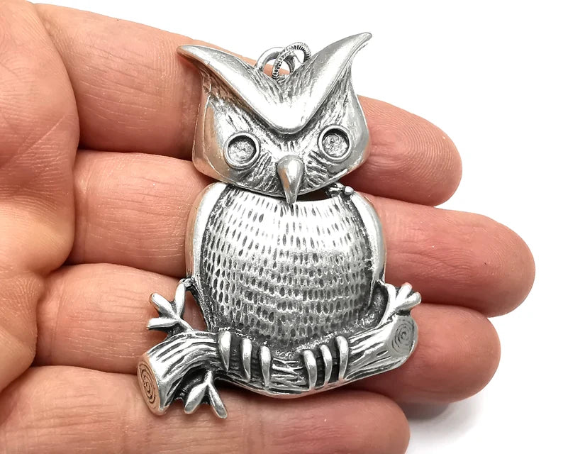 Owl Dangle Pendant Blank Antique Silver Plated Pendant (87x46mm) G27105