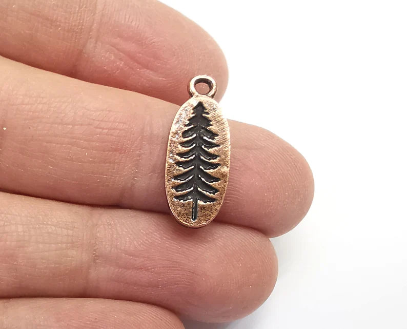 10 Pine Tree Charms Antique Copper Plated Charms (24x9mm) G27236