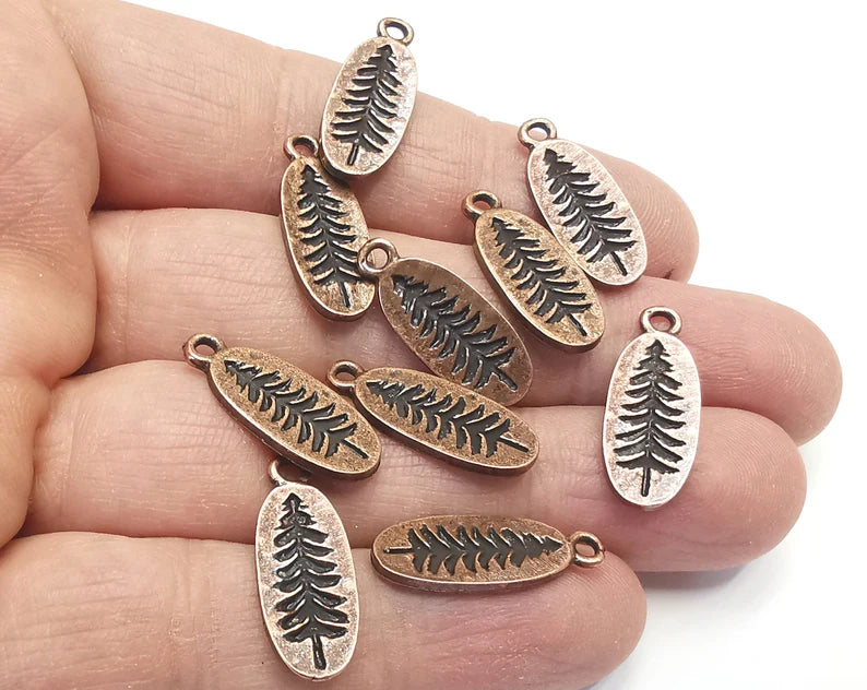 10 Pine Tree Charms Antique Copper Plated Charms (24x9mm) G27236