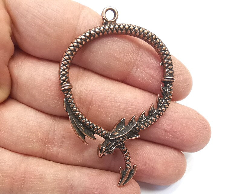 2 Dragon Charms Pendant Antique Copper Plated Charms (64x42mm) G27238
