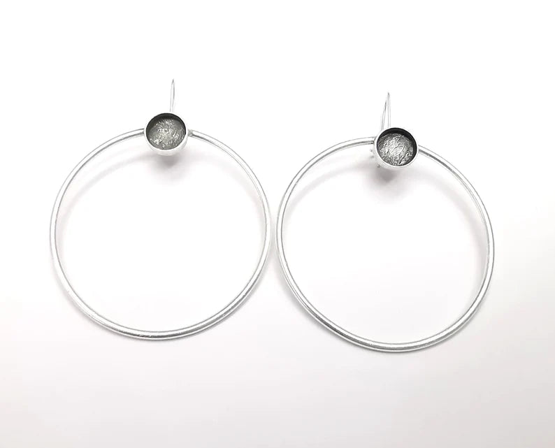 Hoop Kidney Wire Round Earring Blank Base Settings Silver Resin Cabochon Inlay Mountings Antique Silver Brass (10mm blanks) 1 Set G27112