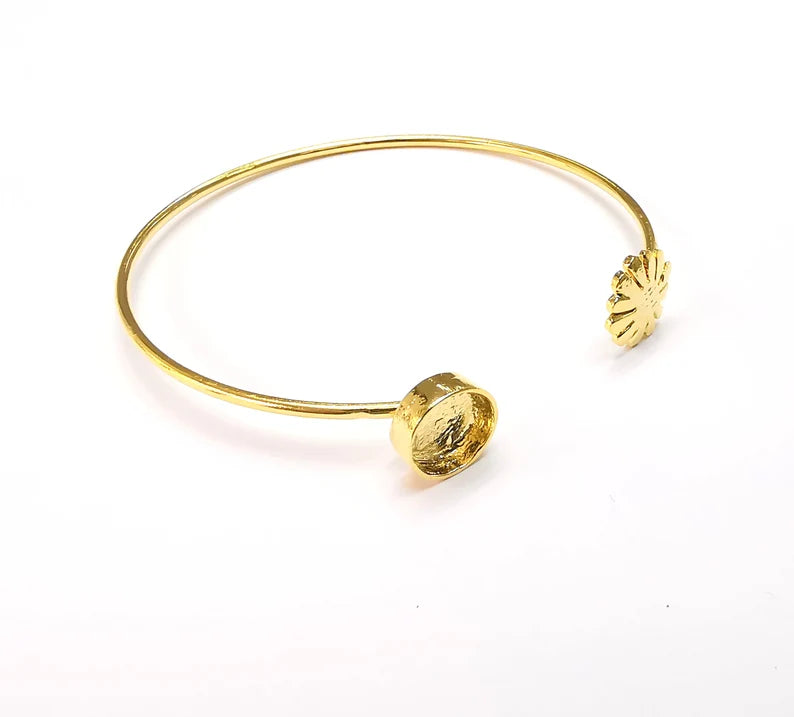Flower Bracelet Base Blanks Cuff Blanks Adjustable Bracelet Shiny Gold Plated Brass (8mm Blank) G27115
