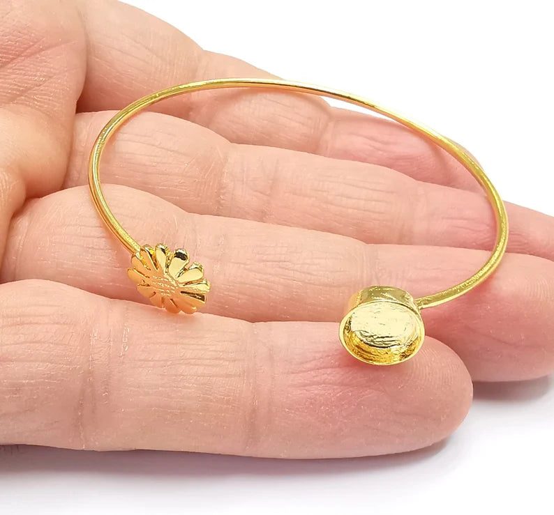 Flower Bracelet Base Blanks Cuff Blanks Adjustable Bracelet Shiny Gold Plated Brass (8mm Blank) G27115