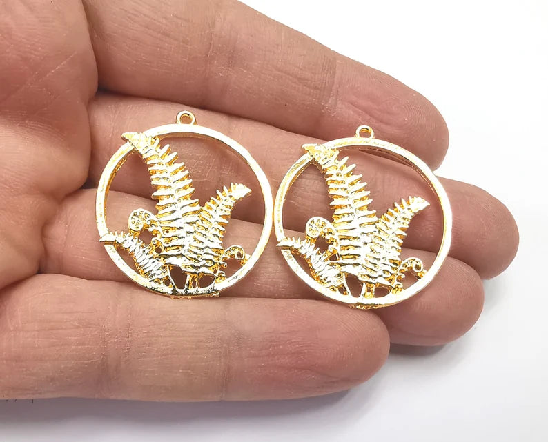 2 Fern Charms Shiny Gold Plated Charms (34x31mm) G27247