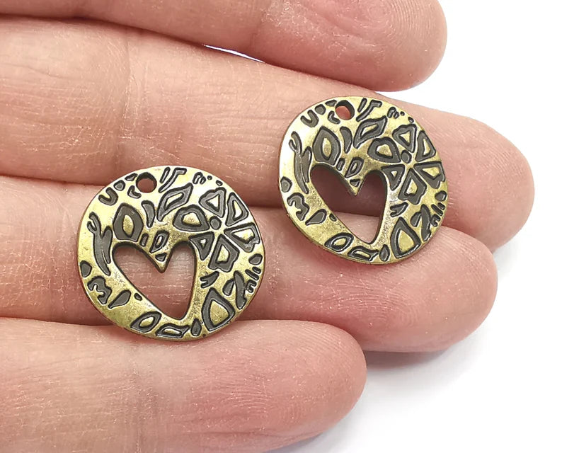 4 Heart Love Charms (Double Sided) Antique Bronze Plated Charms (21mm) G27249