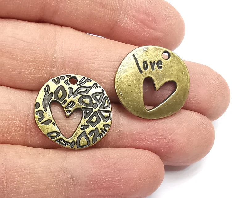 4 Heart Love Charms (Double Sided) Antique Bronze Plated Charms (21mm) G27249
