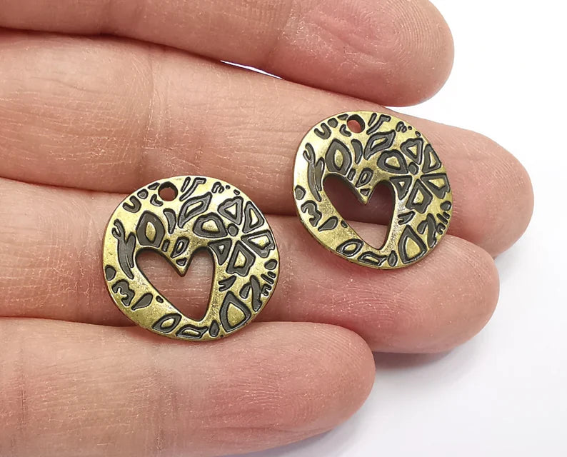 4 Heart Love Charms (Double Sided) Antique Bronze Plated Charms (21mm) G27249