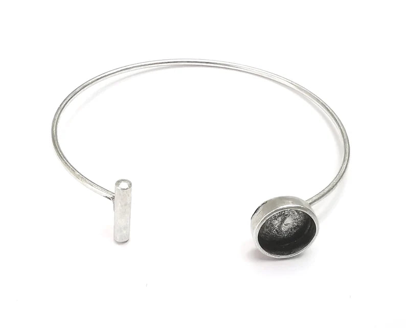 Rod Bracelet Blank Resin Cuff Dry Bezel Cabochon Base Adjustable Antique Silver Plated Brass (10mm Blank) G27250