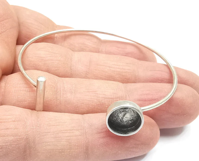 Rod Bracelet Blank Resin Cuff Dry Bezel Cabochon Base Adjustable Antique Silver Plated Brass (10mm Blank) G27250