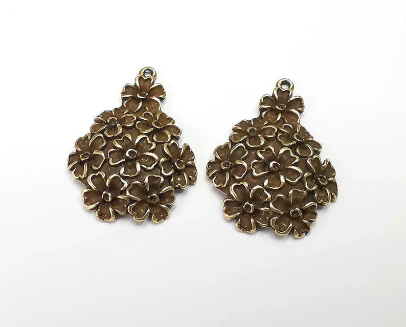 2 Flowers Dome Charms Antique Bronze Plated Charms (35x25mm) G27253