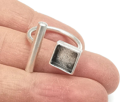 Ring Blanks Silver Rod Square Ring Setting Cabochon Mounting Adjustable Ring Base Bezel Antique Silver Plated Brass (8mm Blank) G27256