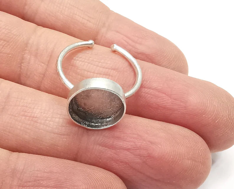 Round Silver Ring Setting Blank Cabochon Mounting Adjustable Ring Base Bezel Antique Silver Plated Brass (12mm Blank) G27135