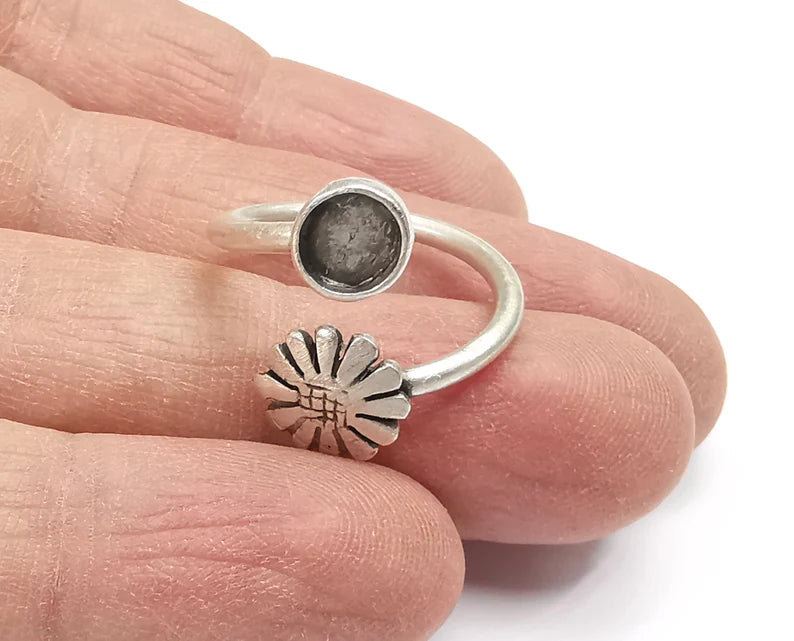 Flower Wrap Ring Blanks Ring Setting Cabochon Mounting Adjustable Ring Base Bezel Antique Silver Plated Brass (6mm Blanks) G27259