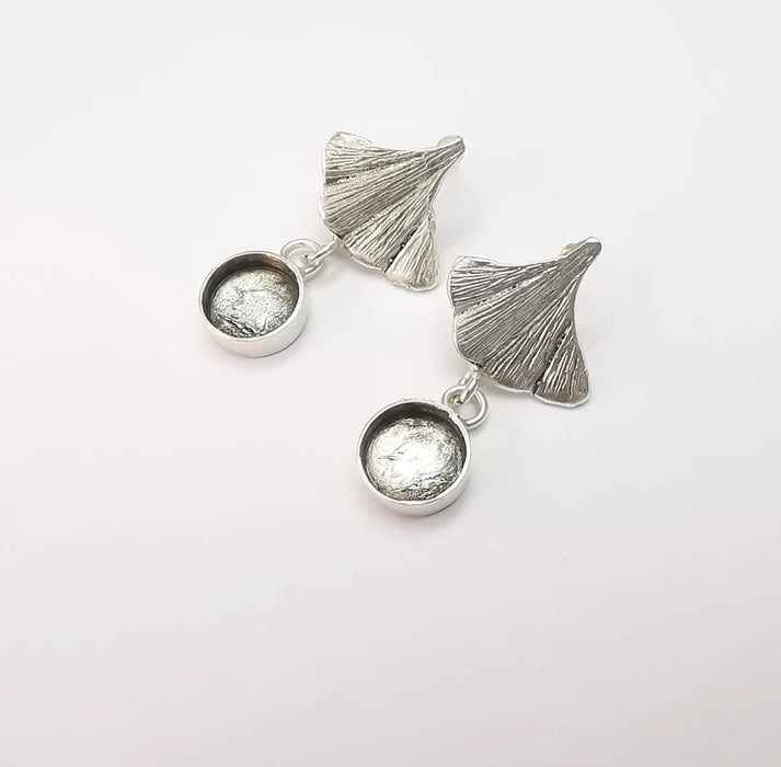 Ginko Silver Dangle Earring Set Base Wire Antique Silver Plated Brass Earring Base ( 10mm blanks ) G27144