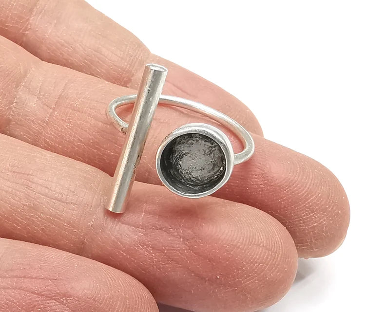 Ring Blanks Silver Rod Round Ring Setting Cabochon Mounting Adjustable Ring Base Bezel Antique Silver Plated Brass (8mm blank) G26385