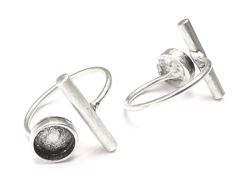Ring Blanks Silver Rod Round Ring Setting Cabochon Mounting Adjustable Ring Base Bezel Antique Silver Plated Brass (8mm blank) G26385