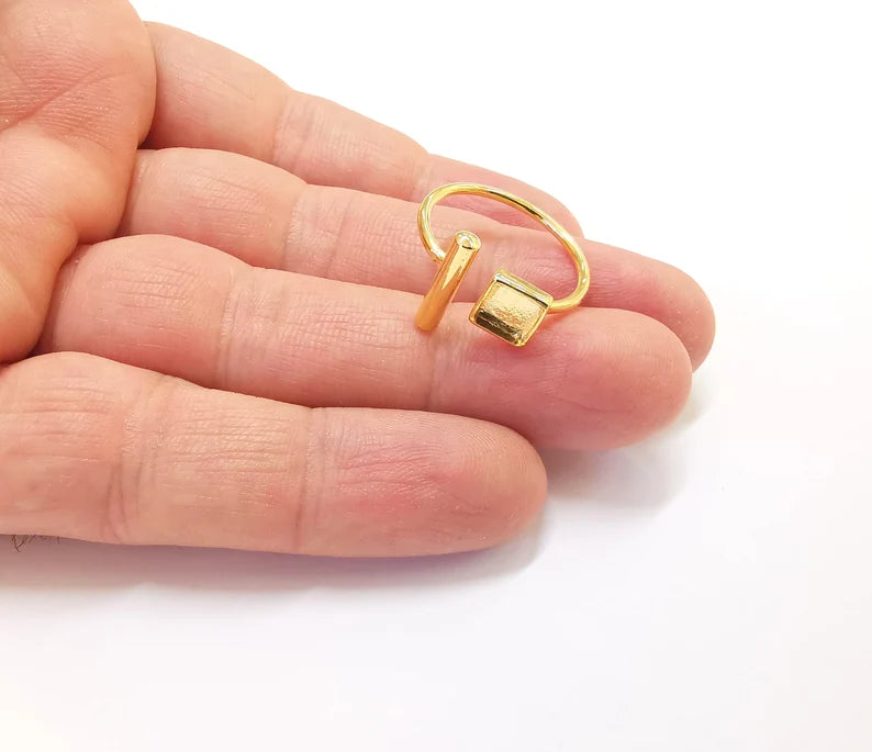 Square Rod Ring Bezels Ring Settings Resin Backs Cabochon Mounting Shiny Gold Plated Brass Adjustable Ring Base (6mm blank) G27145