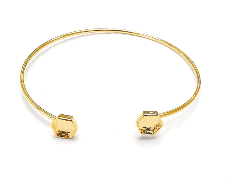 Hexagonal Bracelet Base Cuff Blanks Adjustable Bracelet Shiny Gold Plated Brass (6mm Blanks) G27154