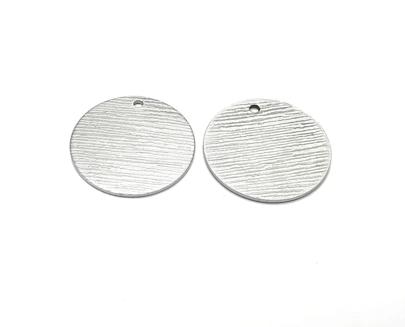 4 Brushed Circle Disc Charm Antique Silver Plated Brass Charms (20 mm) G27156