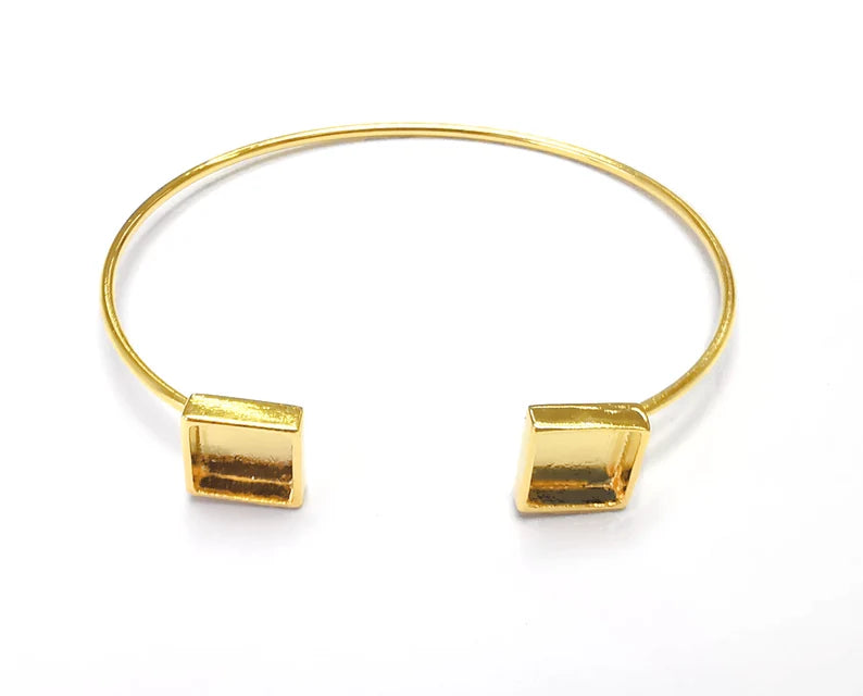 Square Bracelet Base Blanks Cuff Adjustable Bracelet Shiny Gold Plated Brass (8mm Blank) G27159