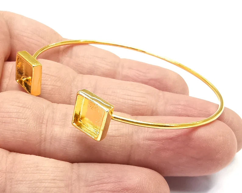 Square Bracelet Base Blanks Cuff Adjustable Bracelet Shiny Gold Plated Brass (8mm Blank) G27159