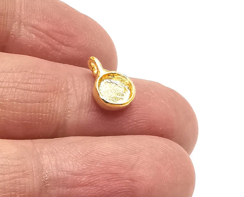 2 Round Cup Gold Plated Brass Bezel Findings,Pendant (6mm Blank) G27284