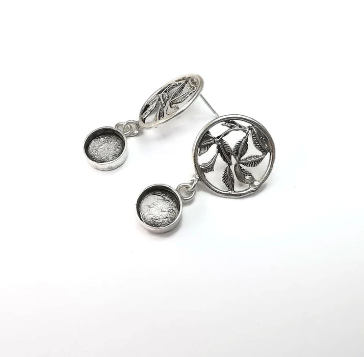 Leaf Dangle Earring Base Wire Earring Blank Antique Silver Plated Brass Earring Base (10mm blank) G27166