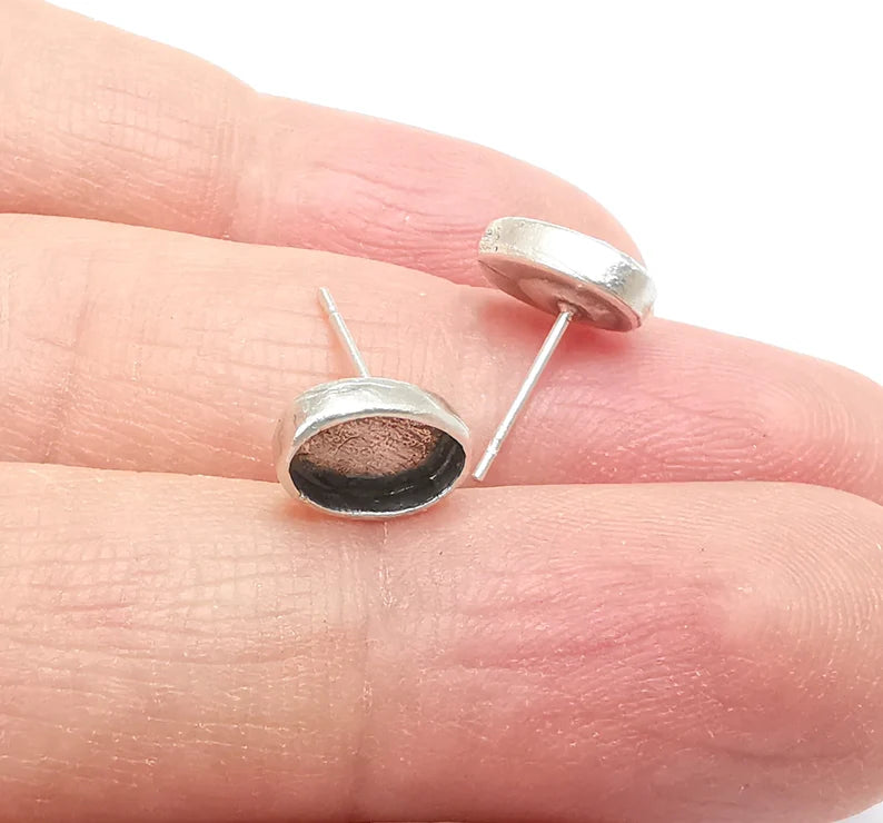 Oval Silver Earring Set Base Wire Antique Silver Plated Brass Earring Base (9x6mm blank) G27167