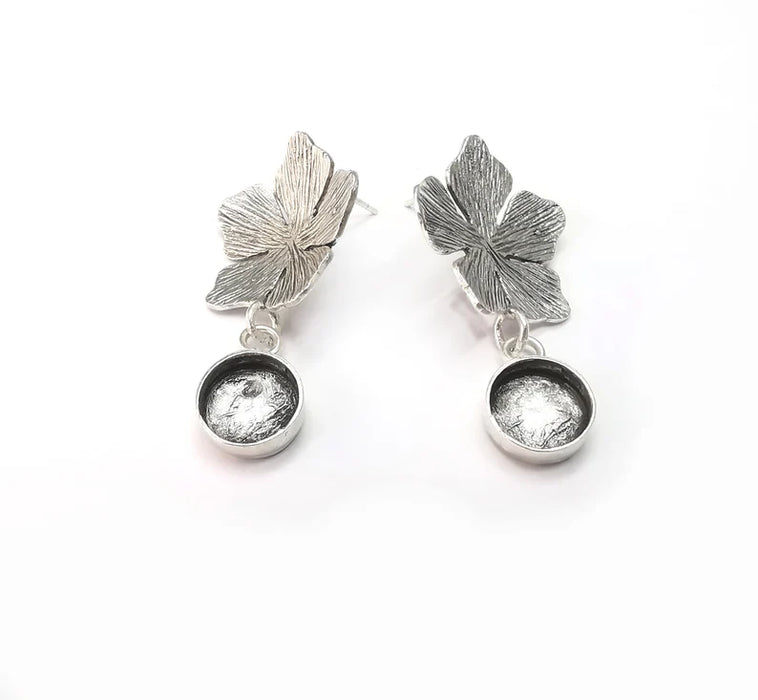 Flower Dangle Earring Base Wire Earring Blank Antique Silver Plated Brass Earring Base (10mm blank) G27168