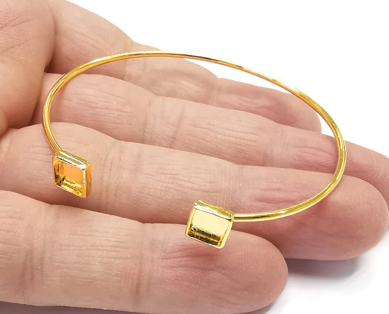 Square Bracelet Base Blanks Cuff Blanks Adjustable Bracelet Shiny Gold Plated Brass (6mm Blanks) G27175