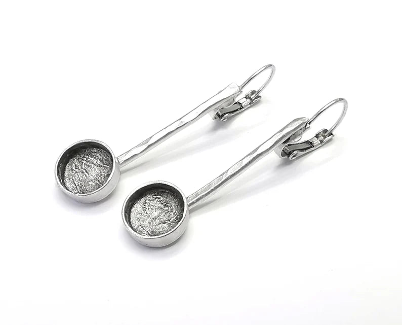Hammered Stick Earring Round Blank Base Settings Silver Resin Cabochon Inlay Blank Mountings Antique Silver Brass (10mm blank) 1 Set G27178