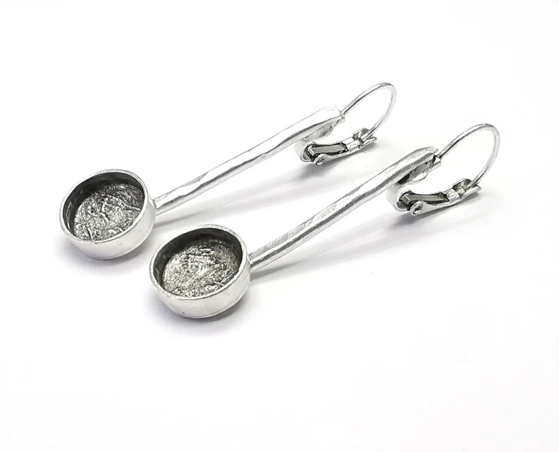 Hammered Stick Earring Round Blank Base Settings Silver Resin Cabochon Inlay Blank Mountings Antique Silver Brass (10mm blank) 1 Set G27178