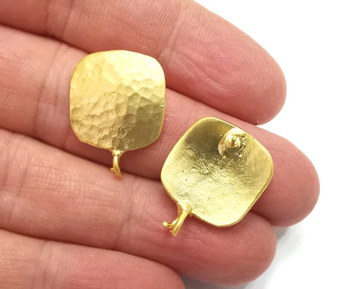 Hammered Domed Earring Stud Base with Loop Matte Gold Plated Brass Earring 1 pair (24x18mm) G27294