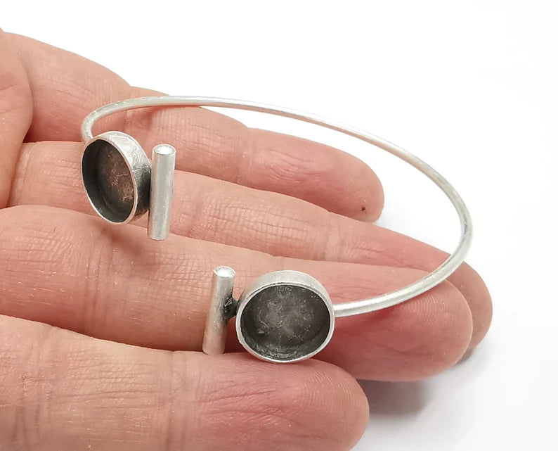 Rods Bracelet Blank Resin Cuff Dry Bezel Cabochon Base Adjustable Antique Silver Plated Brass (12mm Blank) G27296