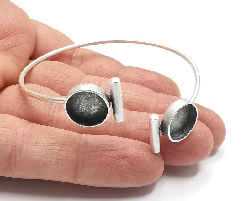 Rods Bracelet Blank Resin Cuff Dry Bezel Cabochon Base Adjustable Antique Silver Plated Brass (12mm Blank) G27296