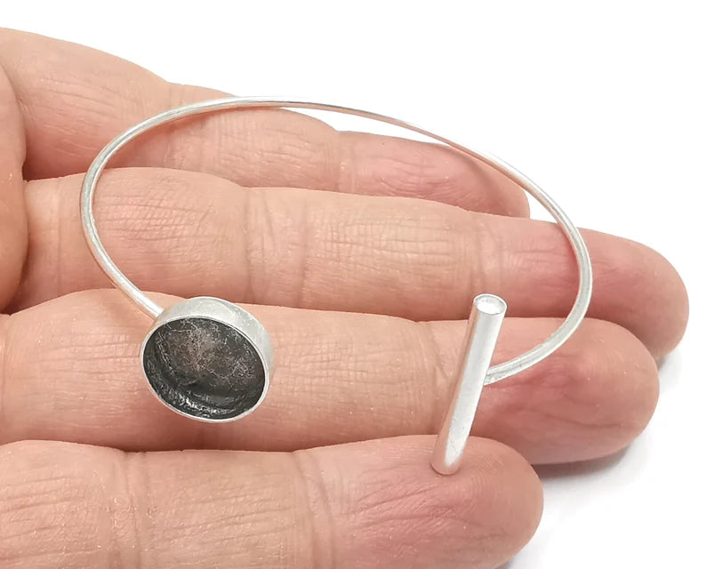Rod Bracelet Blank Resin Cuff Dry Bezel Cabochon Base Adjustable Antique Silver Plated Brass (12mm Blank) G27298