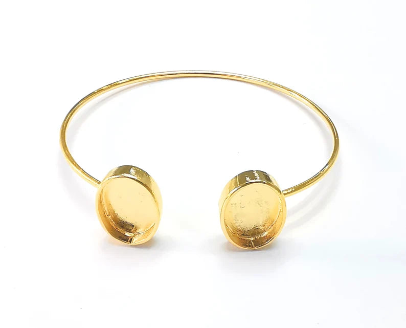 Oval Bracelet Base Blanks Cuff Blanks Adjustable Bracelet Shiny Gold Plated Brass (14x10mm Blanks) G27191