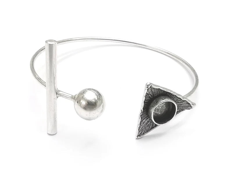 Rod Ball Head Bracelet Blank Resin Cuff Dry Bezel Cabochon Base Adjustable Antique Silver Plated Brass (8mm Blank) G27303
