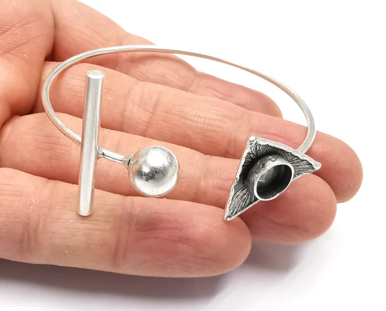Rod Ball Head Bracelet Blank Resin Cuff Dry Bezel Cabochon Base Adjustable Antique Silver Plated Brass (8mm Blank) G27303