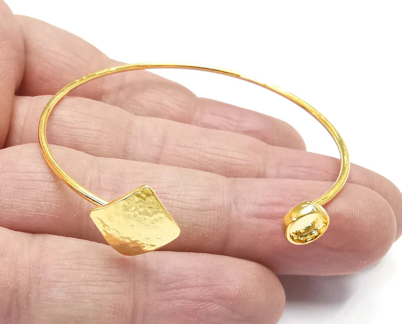 Square Plate Hammered Bracelet Base Blanks Cuff Blanks Adjustable Bracelet Shiny Gold Plated Brass (6mm Blank) G27193