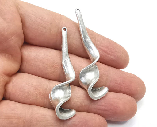 2 Swirl Silver Charms Antique Silver Plated Charms (53x15mm) G27196