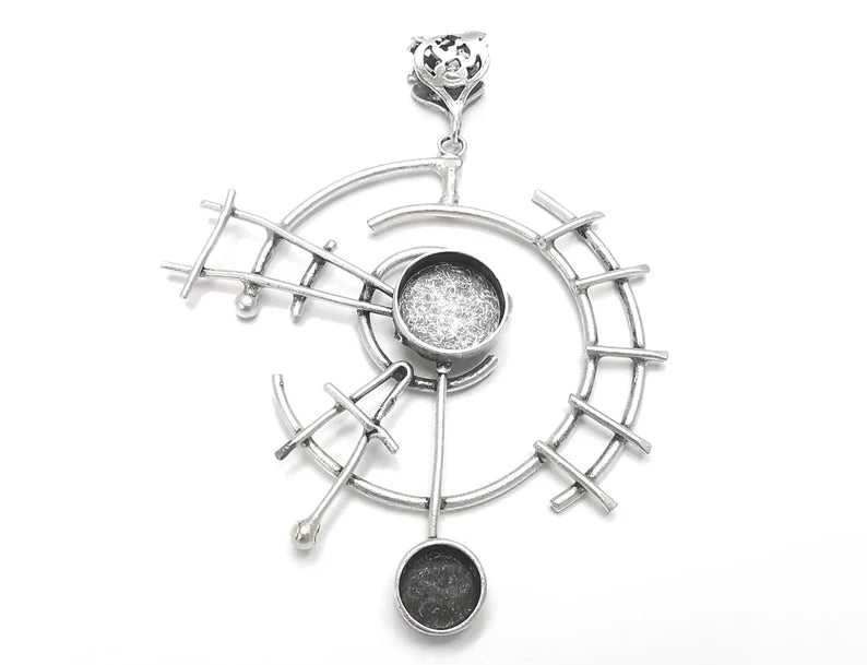 Silver Pendant Base Setting Bezel Blank Antique Silver Plated Brass Pendant (92x72mm)(14, 10 and 8mm blanks) G27305