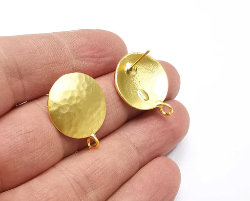 Hammered Domed Earring Stud Base with Loop Gold Plated Brass Earring 1 pair (25x20mm) G27307