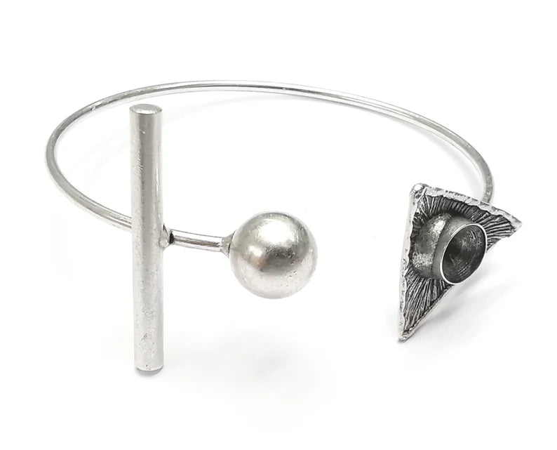 Rod Ball Head Bracelet Blank Resin Cuff Dry Bezel Cabochon Base Adjustable Antique Silver Plated Brass (8mm Blank) G27309