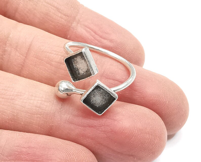 Wrap Ball Square Blank Silver Ring Setting Cabochon Mounting Adjustable Ring Base Bezel Antique Silver Plated Brass (6mm blank) G27312