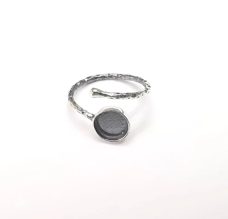 Sterling Silver Ring Blank Bezel 925 Antique Silver Setting Resin Ring Cabochon Ring Mounting Adjustable Ring Base (8mm round) G30180