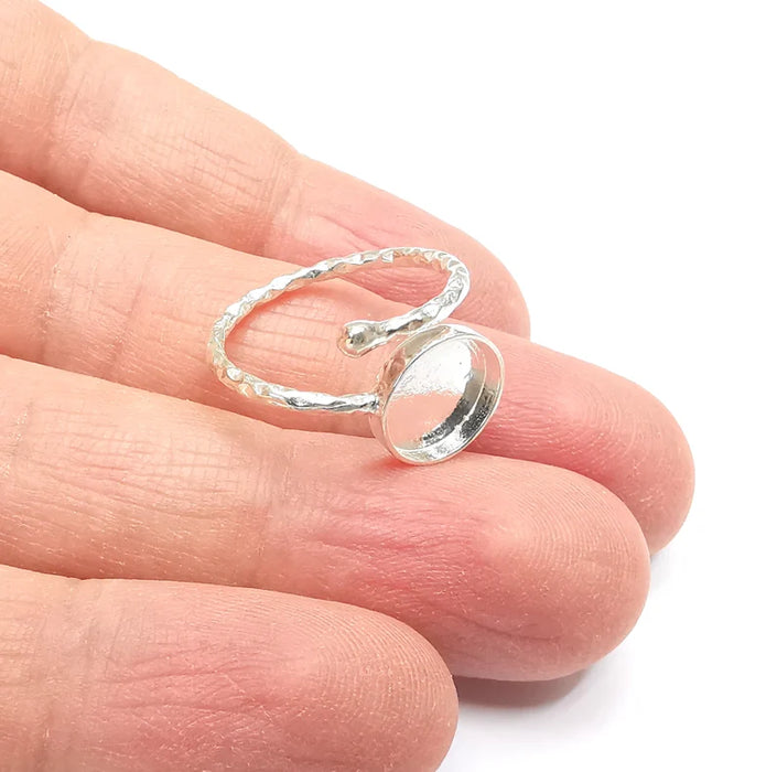 Sterling Silver Ring Blank Bezel 925 Silver Ring Setting Resin Ring Blank Cabochon Ring Mounting Adjustable Ring Base (10mm round) G30336